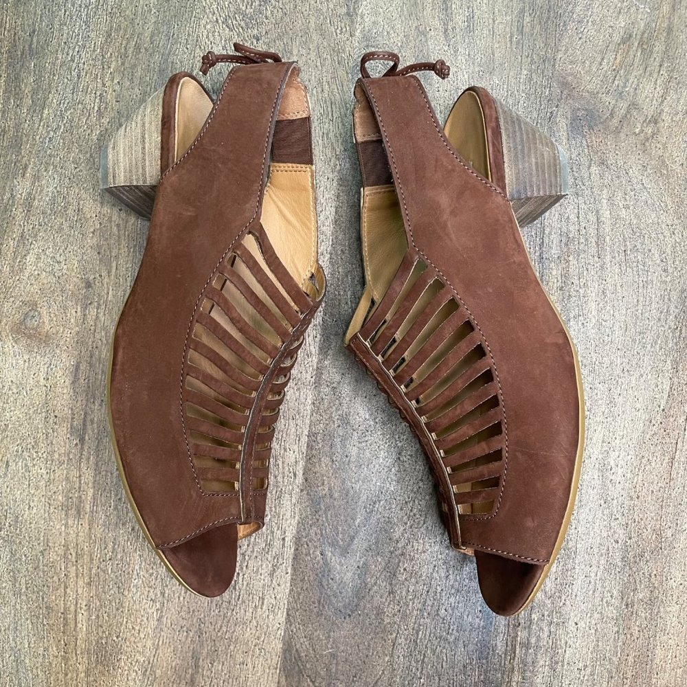 Paul Green Brown Suede Sandals Heels Size US 6.5 Open Toe Neutral Versatile EUC